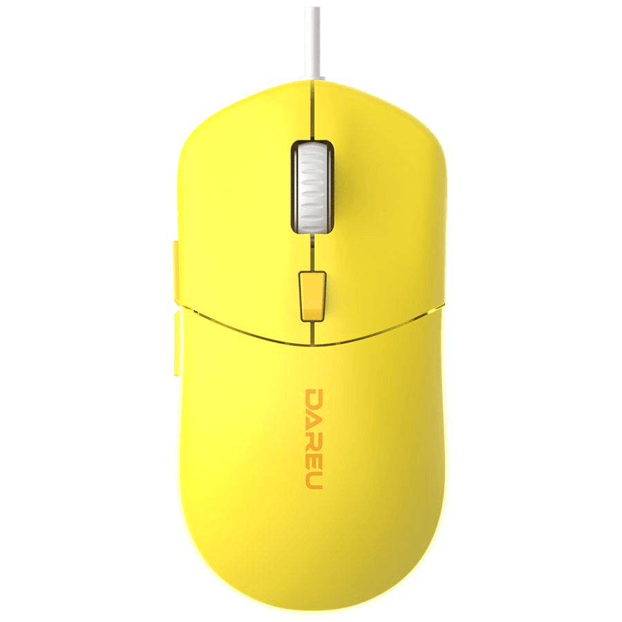 Мышь проводная Dareu LM121 Yellow (желтый), DPI 800/1600/2400/6400, тихий щелчок, подсветка RGB, размер 116x35x60мм, 1,8м